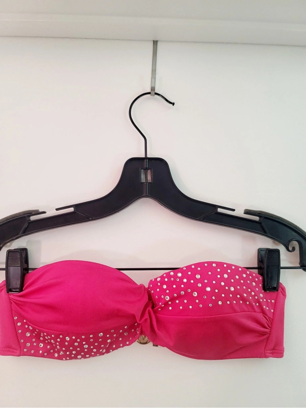 Strapless Rhinestone Bandeau Bikini Top - Hot Pink